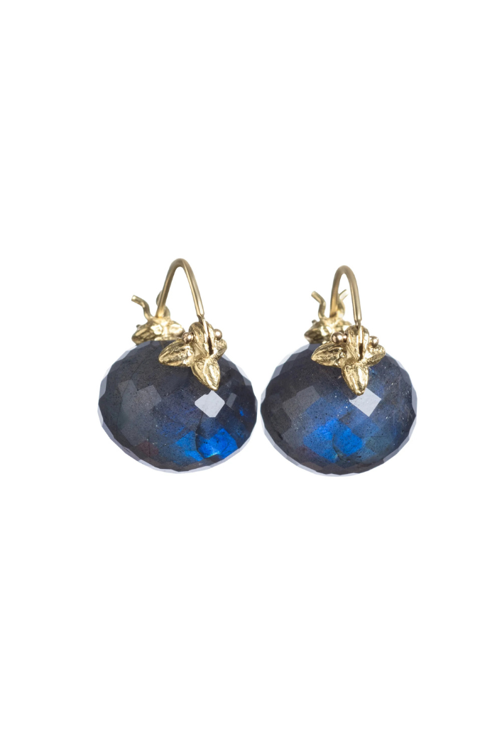 Gabrielle Sanchez Faceted Labradorite Rondelle Flyer Earring 11 x 13, 18k