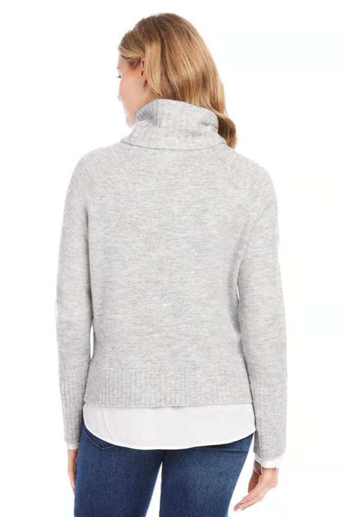 Layered Turtleneck Sweater- Light Heather Gray