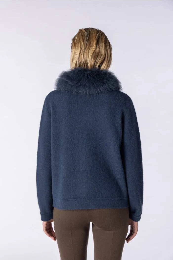 Fox fur collar knit jacket