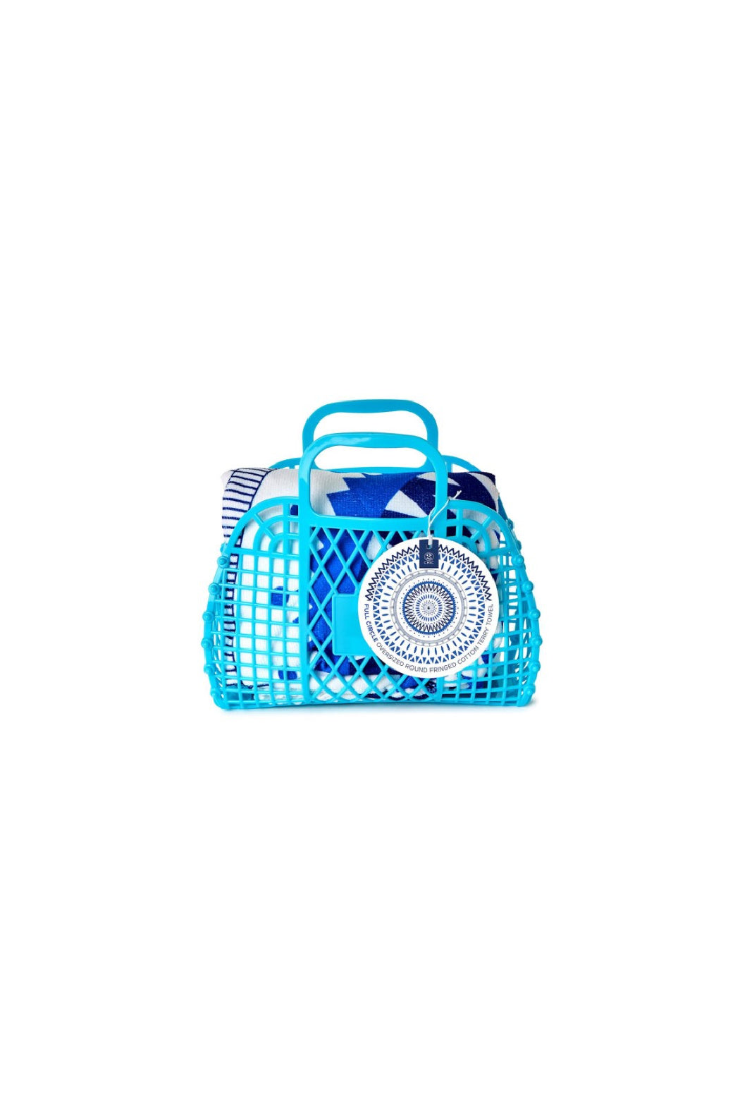 Full Circle Blue and White Graphic Design Towel with Fringe