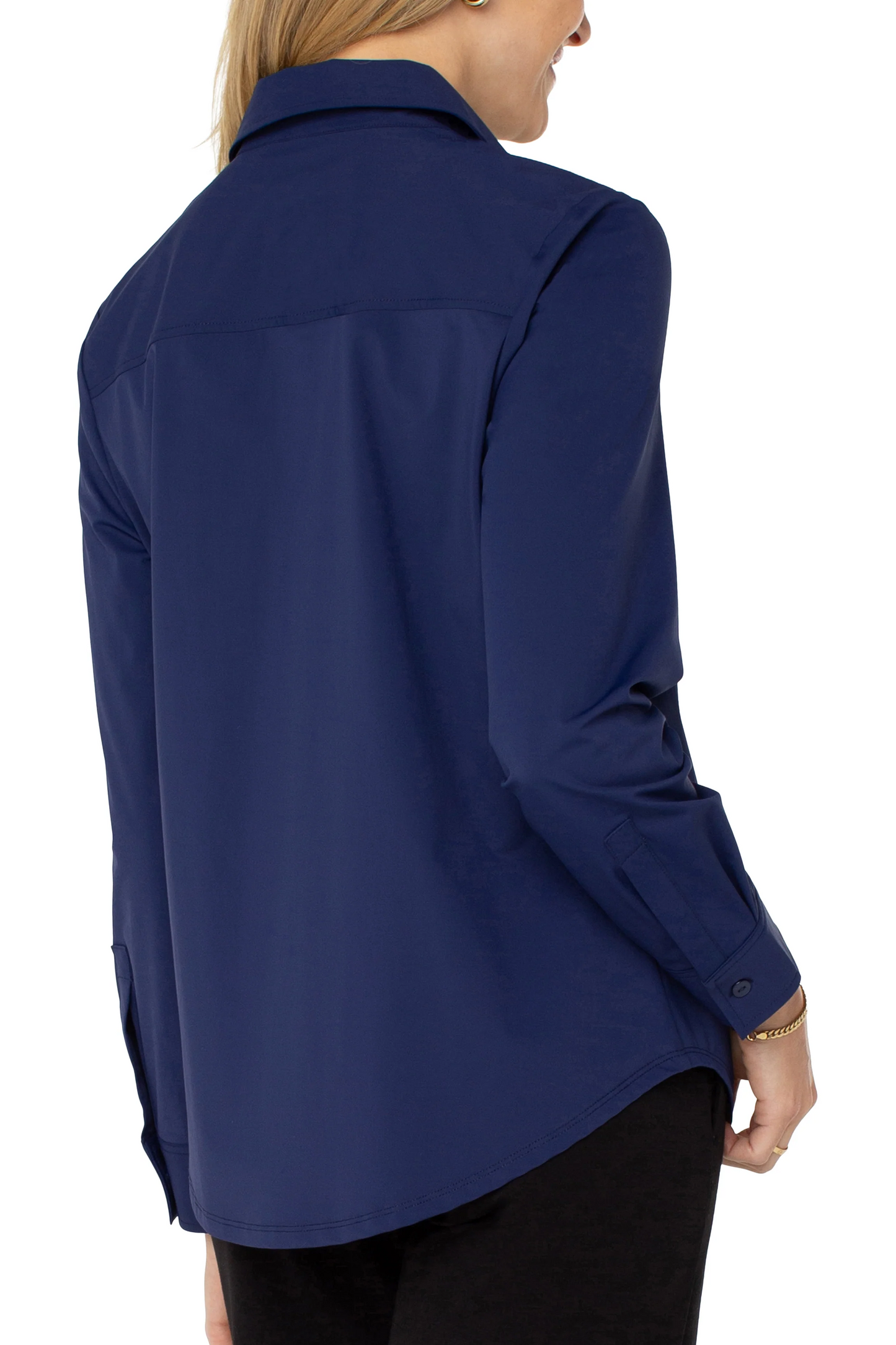 Long Sleeve Button Front Knit Shirt - Navy Ink