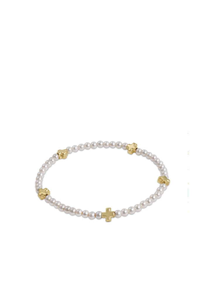 Small Signature Cross Pearl 3MM Bead Bracelet