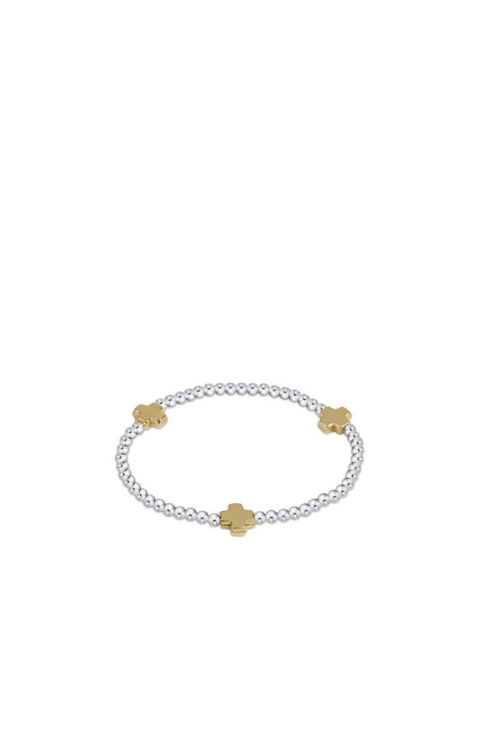 Signature Cross Mixed Metal 3MM Bead Bracelet