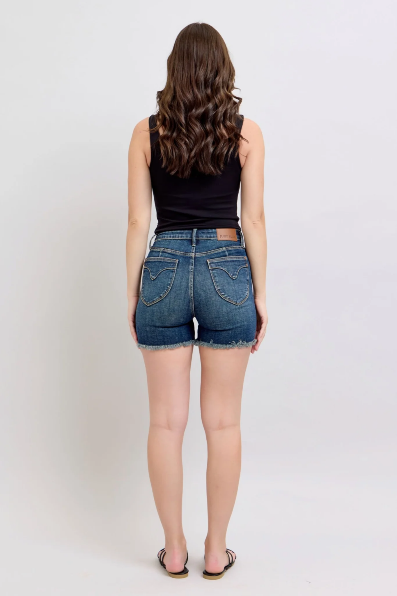 Judy Blue HW Tummy Control Fray Hem & Shield Back Pocket Shorts