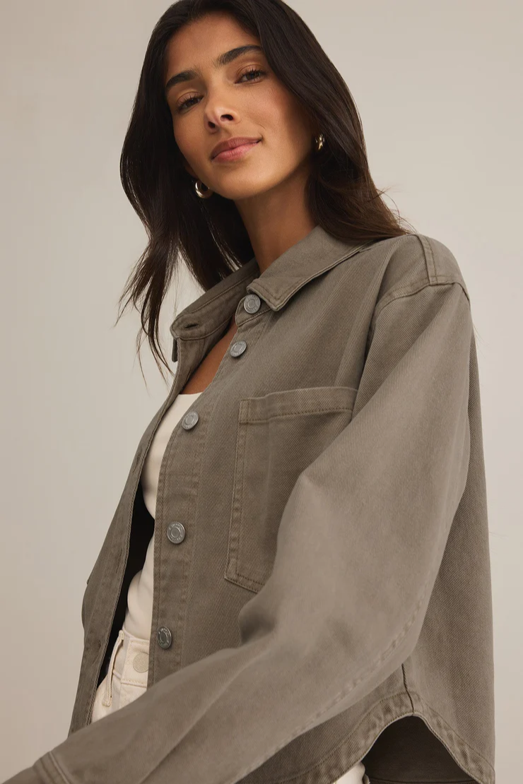 All Day Cropped Denim Jacket- Pebble Moon