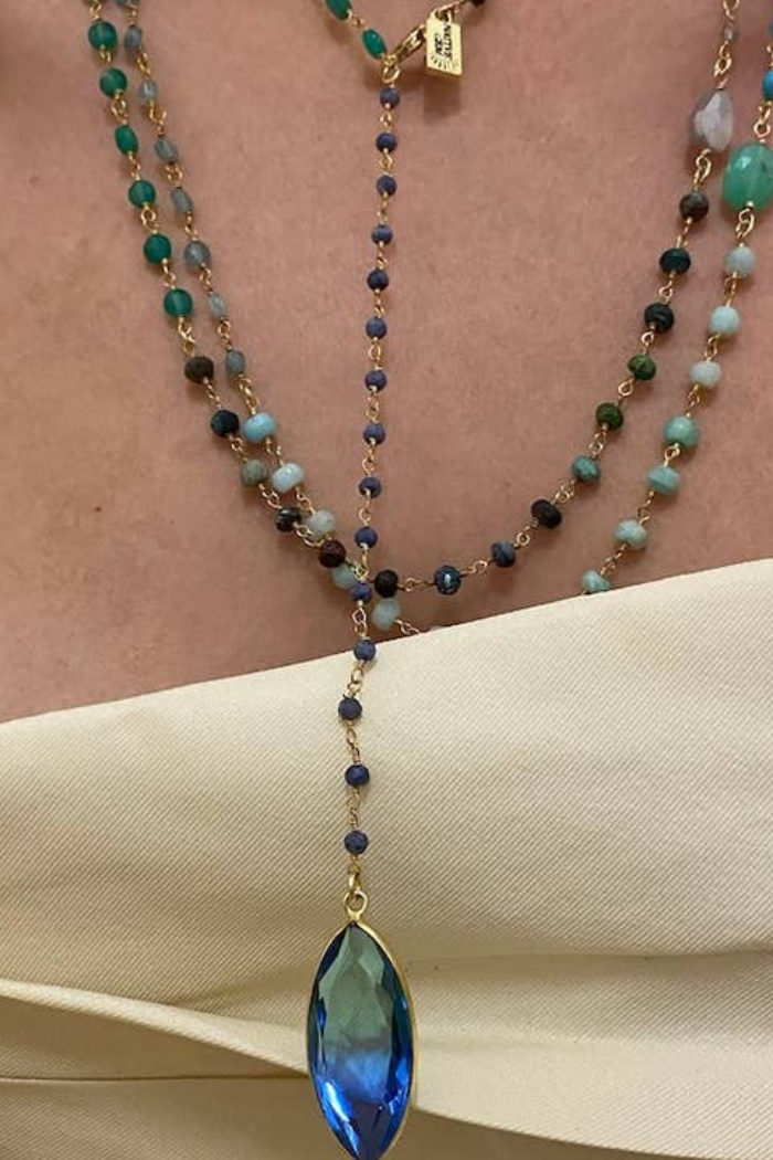 Watercolor Y Necklace-Blue Hawaiian
