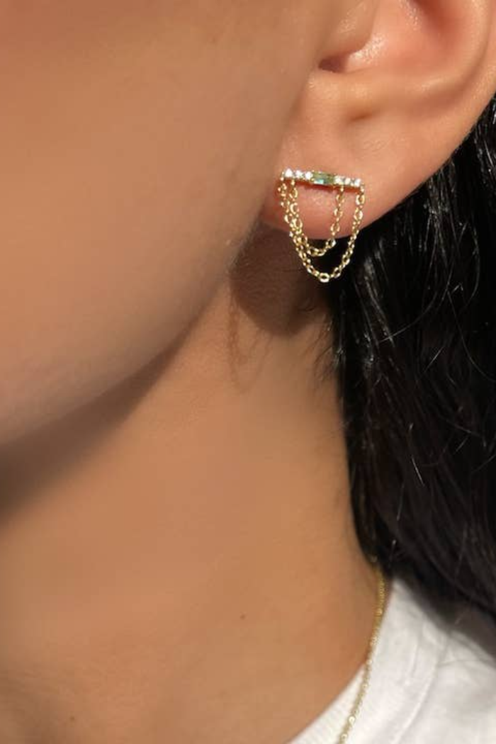 Waterfall Chain Earrings-Peridot