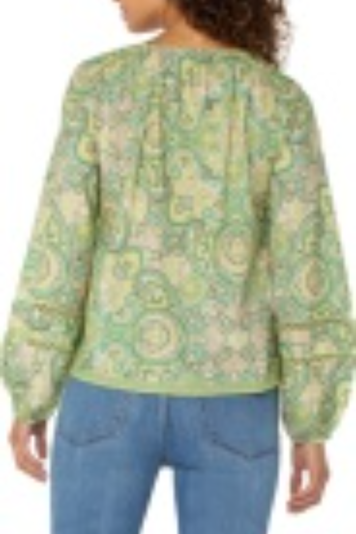 Long Sleeve Shirred Woven Top