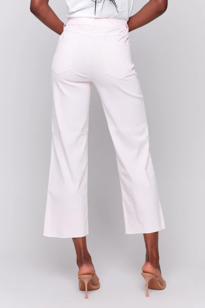 Wide Leg Twill Pants With Raw Edge