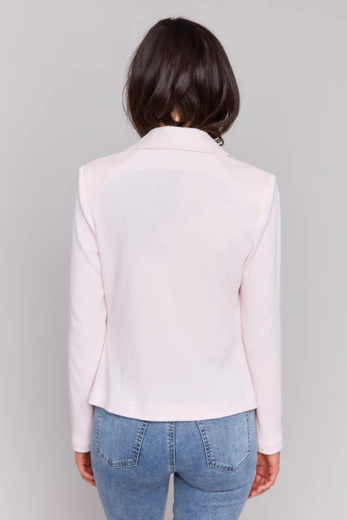 Foiled Faux Leather and Rib Knit Jacket