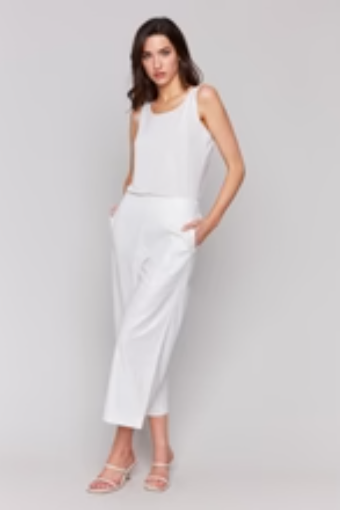 Foil Linen Blend Crop Pant - Champagne and Gold