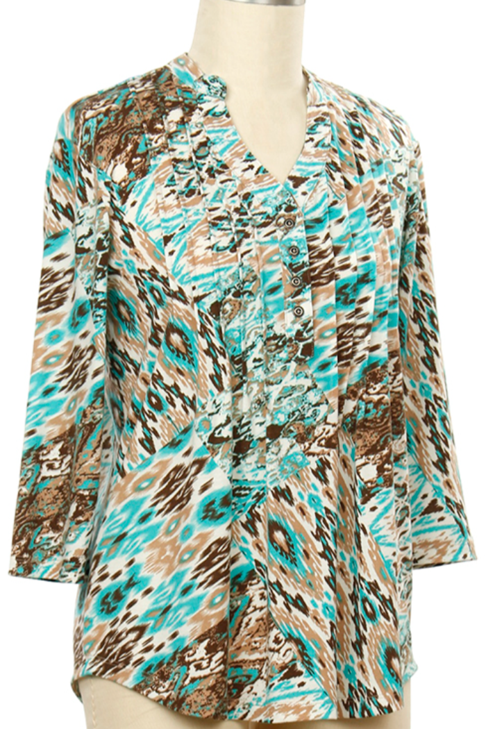 3/4 Sleeve Patch Print Top