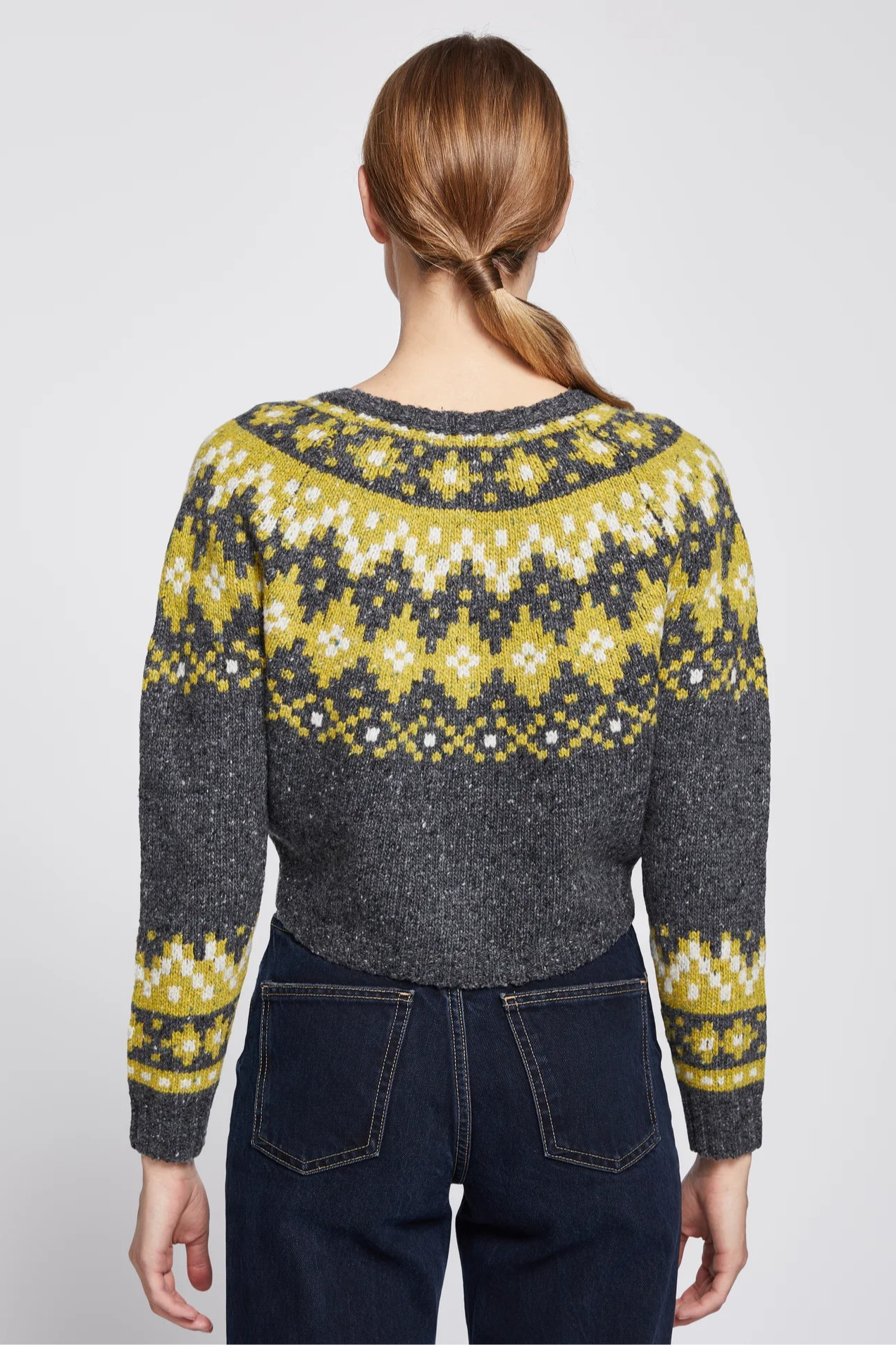 Faire Isle Cropped Cardigan in Charcoal Grey