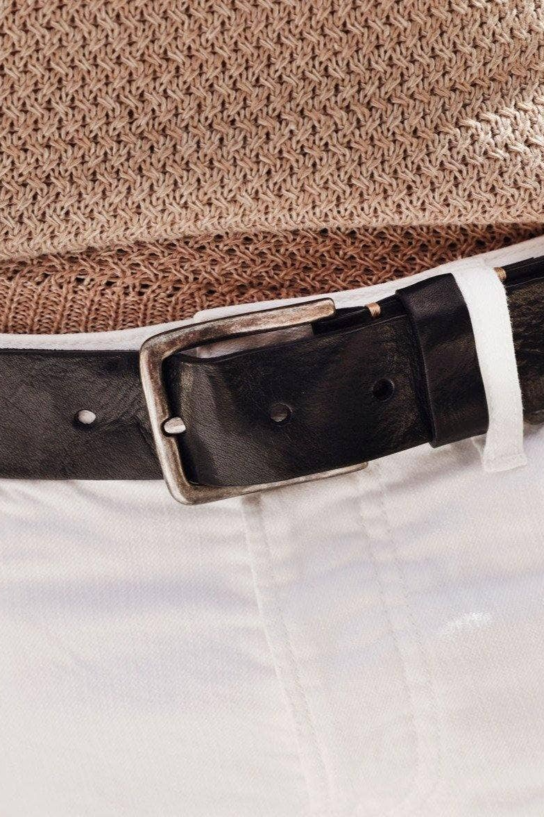 Dani | Silver Buckle Classic Casual Rugged Leather Belt Men