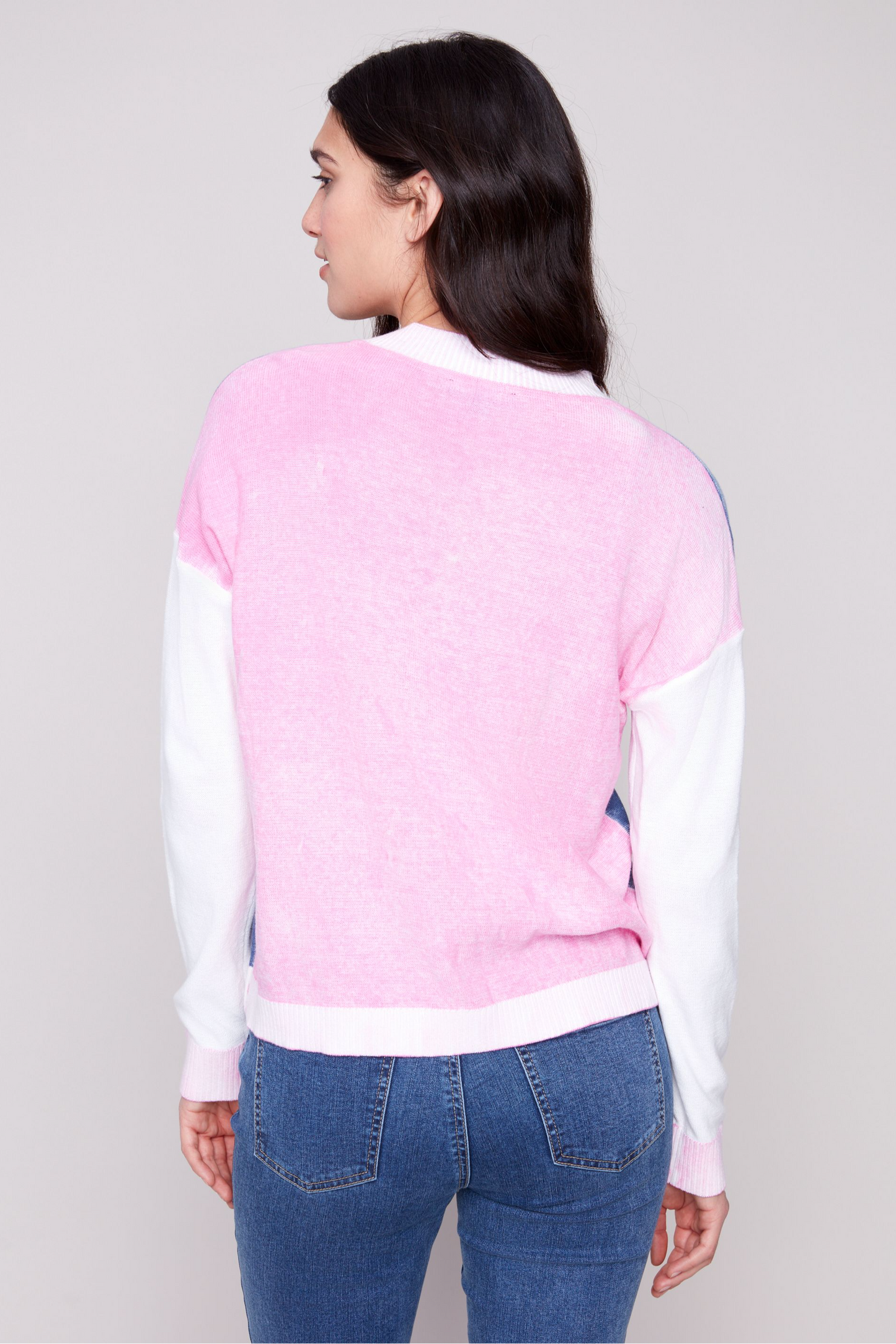 Charlie B. Denim & Pink Colorblock Sweater