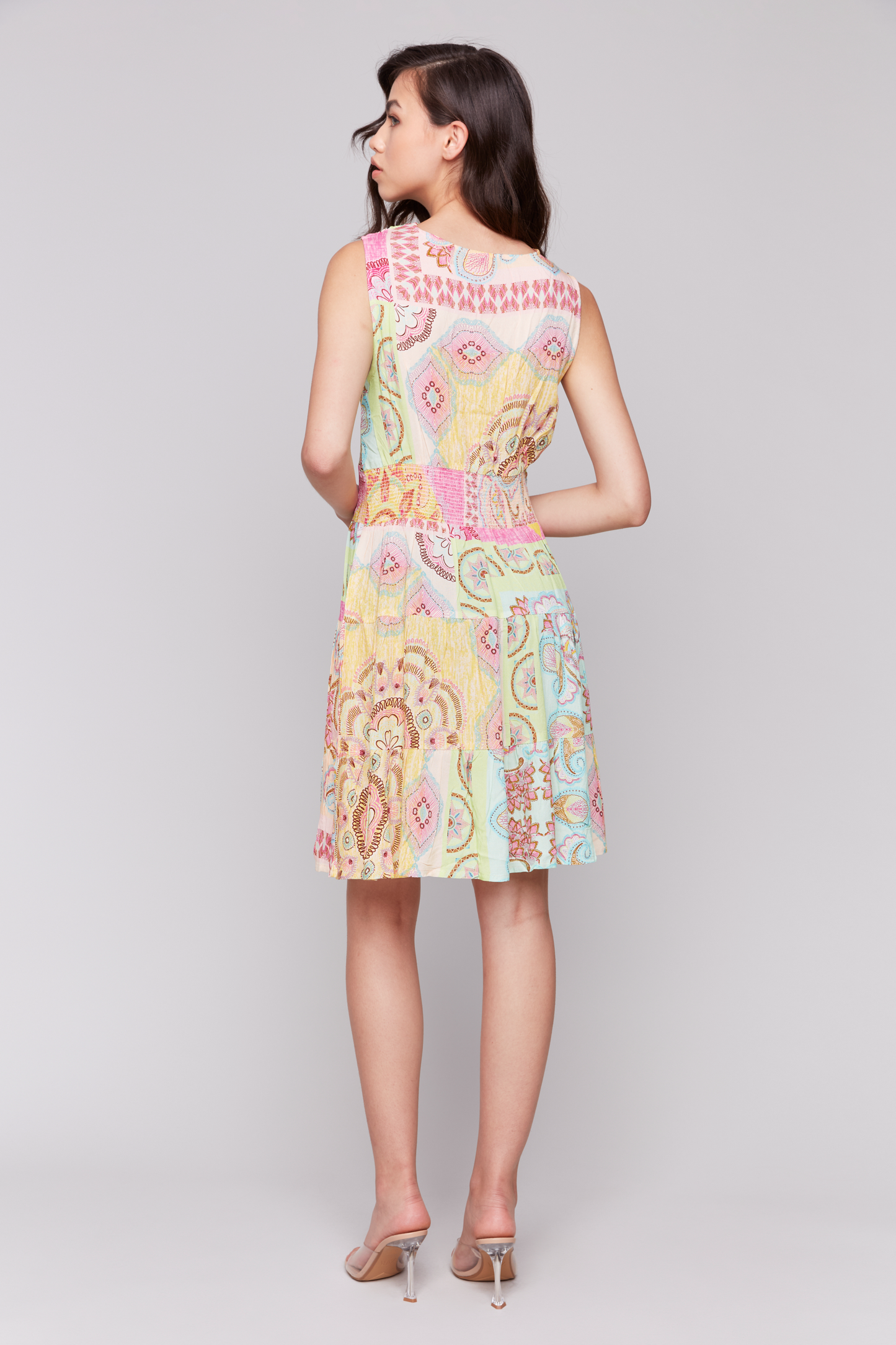 Printed V-Neck Dress with Tiers