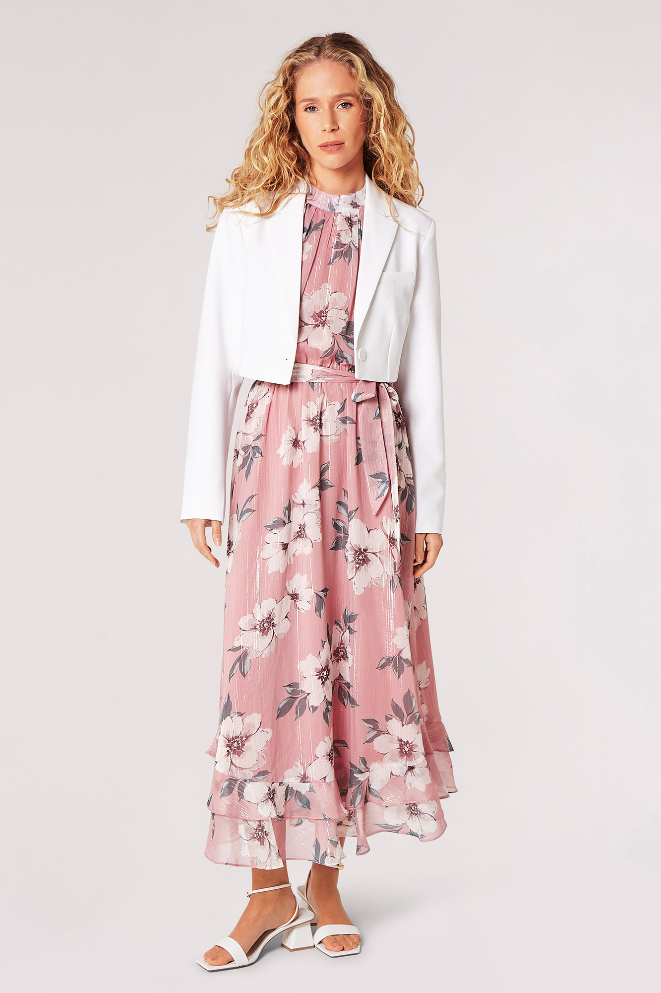 Watercolour Peony High Neck Midi Dress