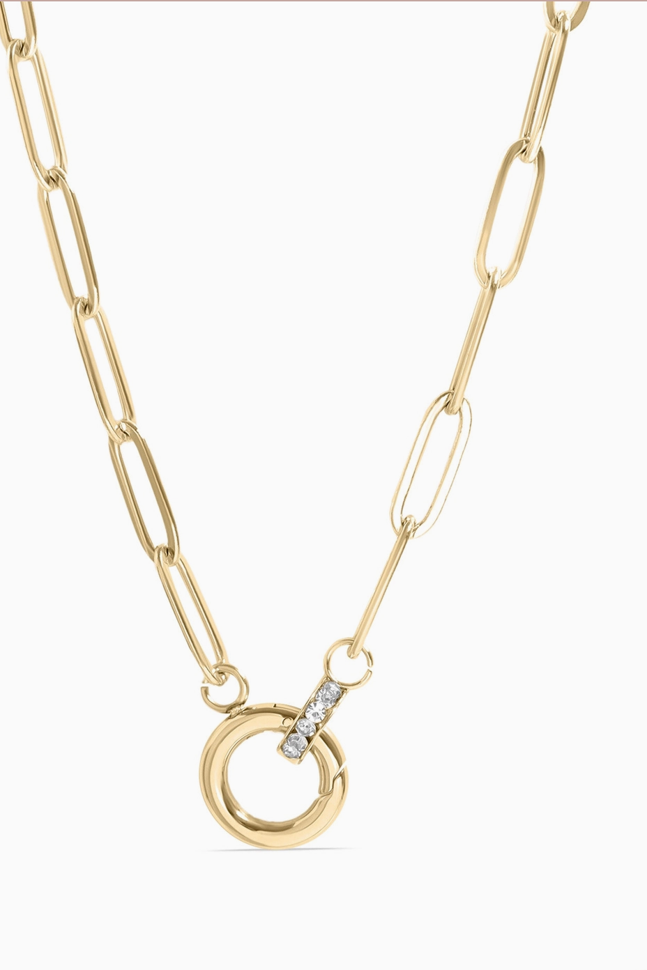 Charm Bar Paperclip Necklace with Rhinestone Carabiner