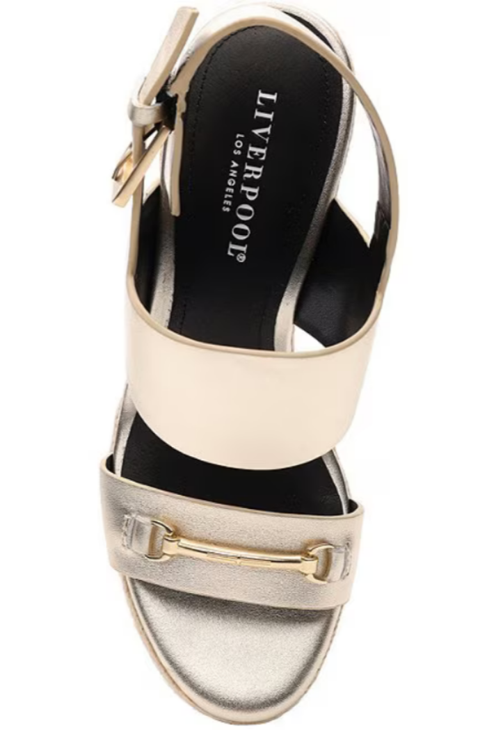 Hinkley Metallic Leather Buckle Platform Wedges