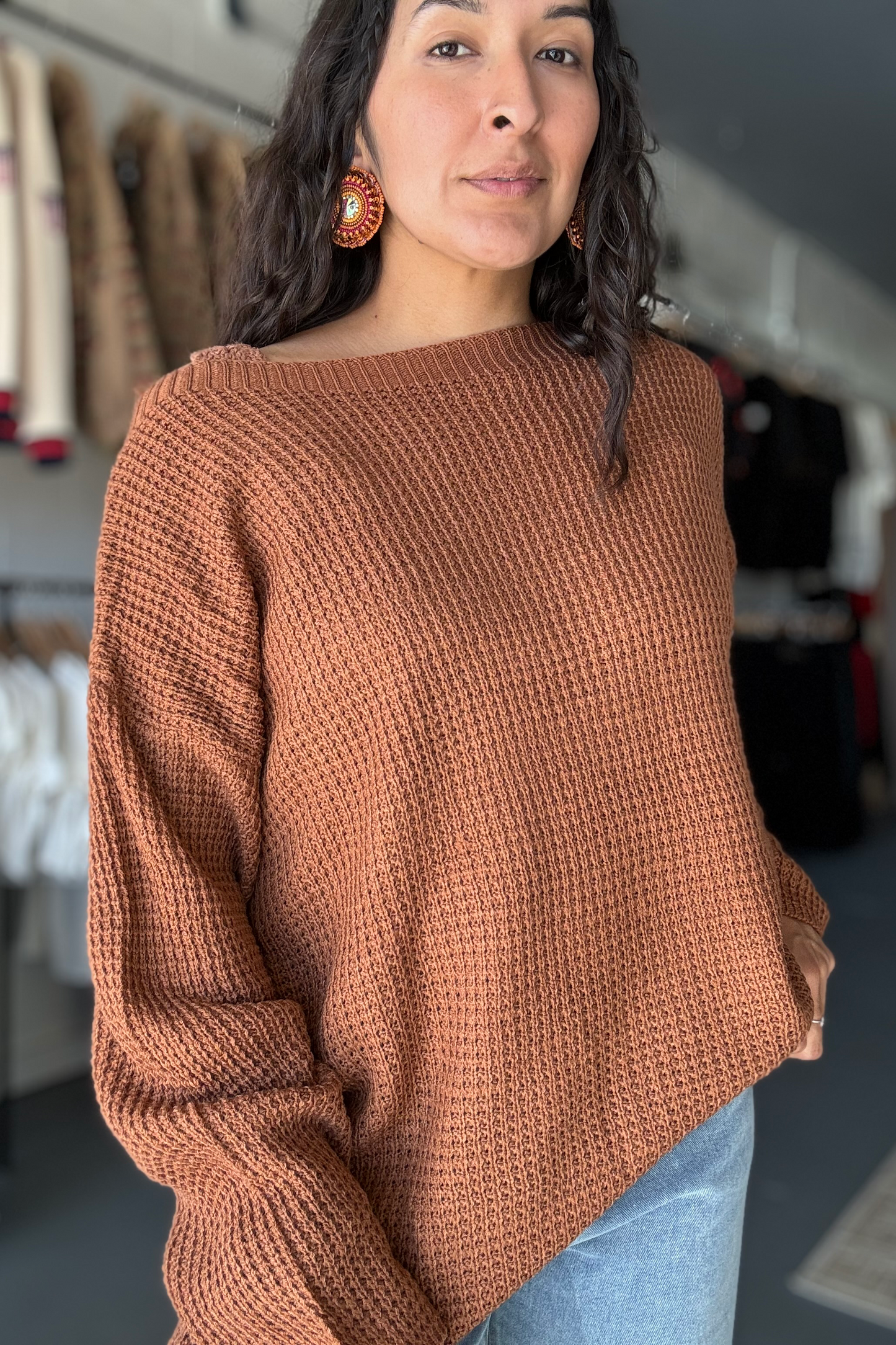 Women's Loose Fit Slant Neck Knit Top
