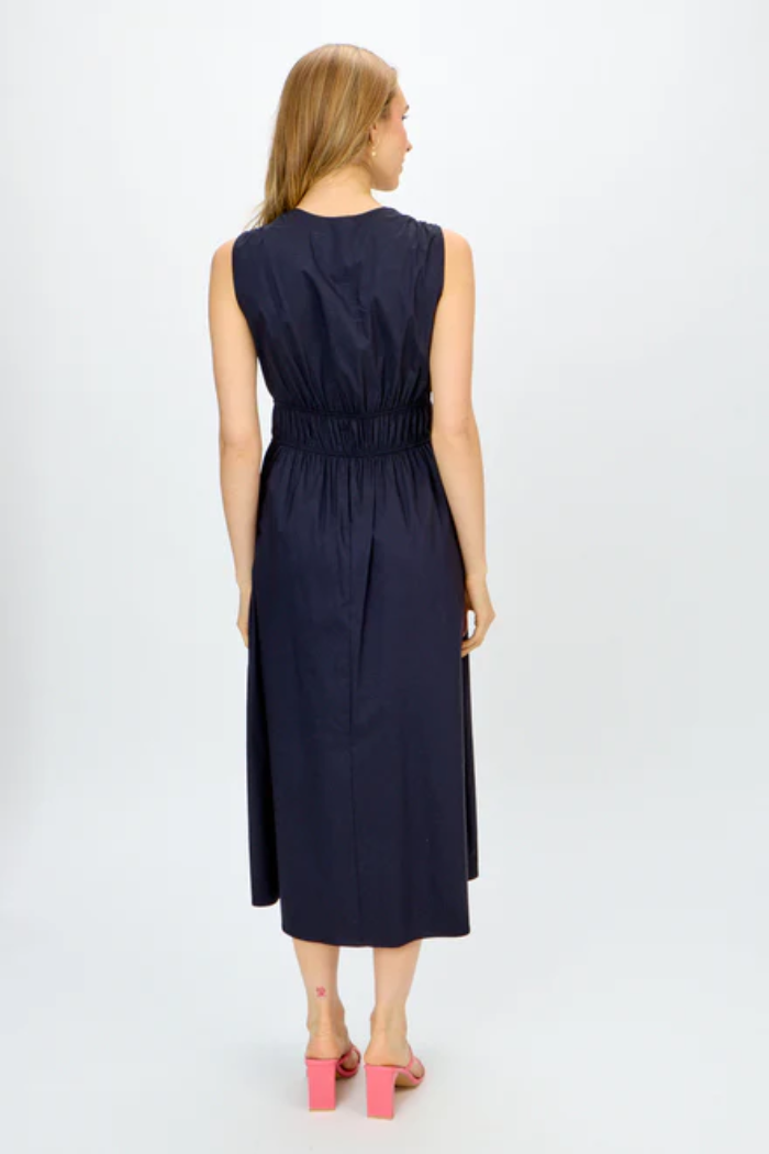 Stretch Poplin Fit-And-Flare Dress- Midnight