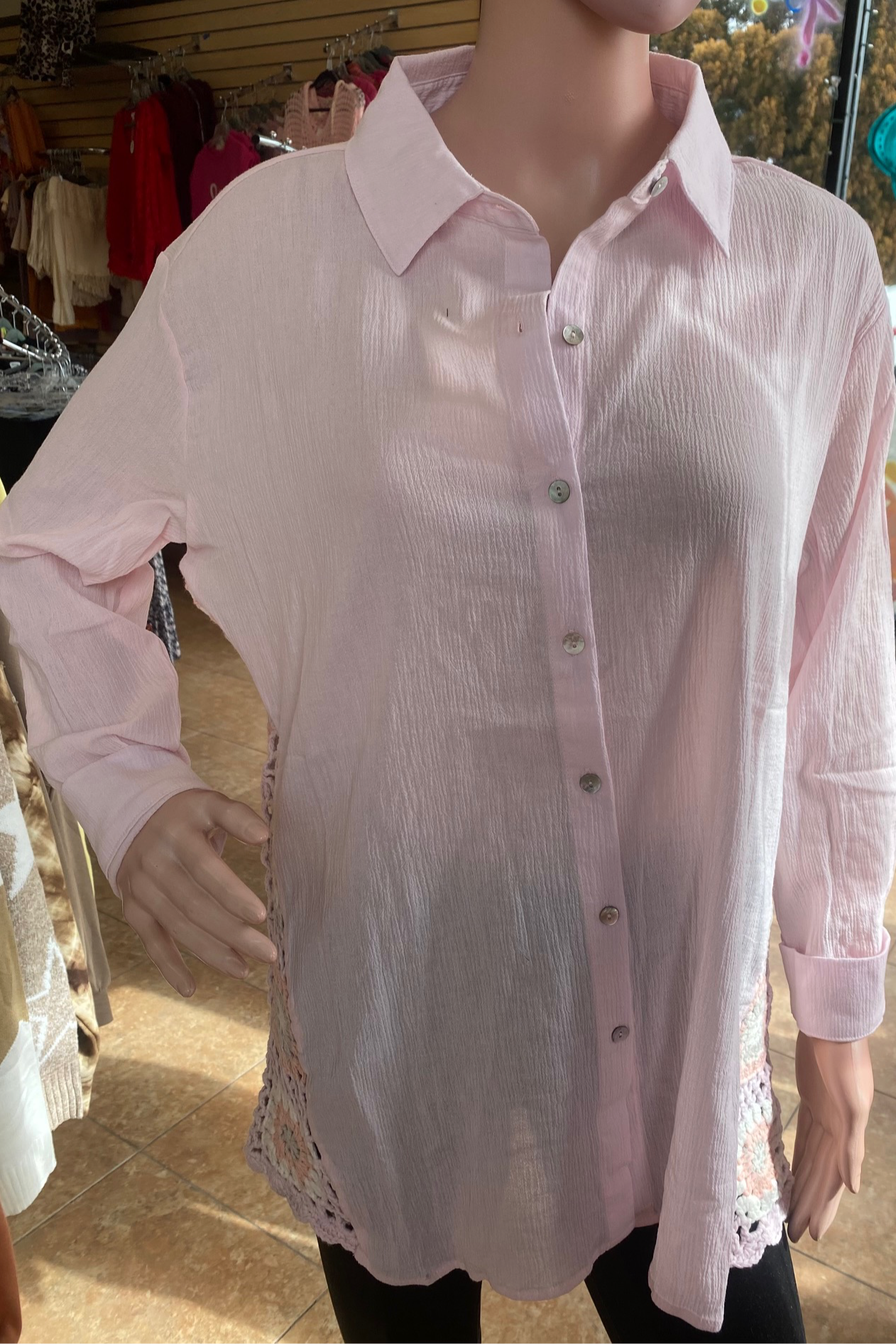 Crochet Side Gauze Top