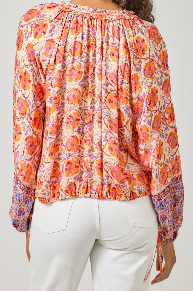Border Print Ruffle Top