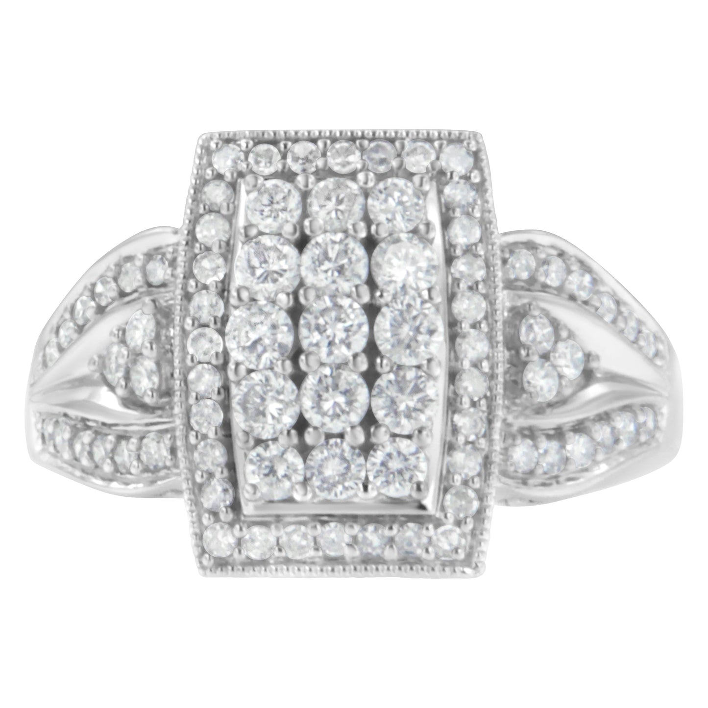 10K White Gold 1.0 Cttw Diamond Rectangular Cushion Shaped Cluster Halo Flared Band Cocktail Fashion Ring (H-I Color, Si2-I1 Clarity) - Size 8