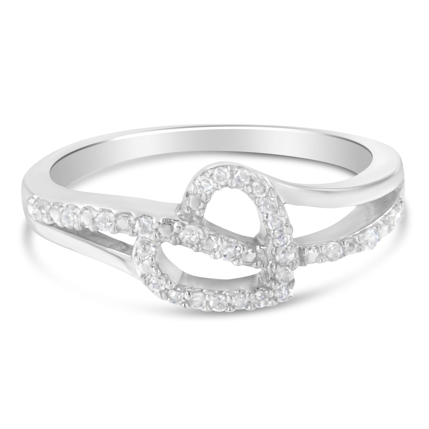 .925 Sterling Silver 1/8 Cttw Diamond Open Heart Leaf Curvy Bypass Accent Fashion Or Promise Ring (I-J Color, I2-I3 Clarity) - Size 8