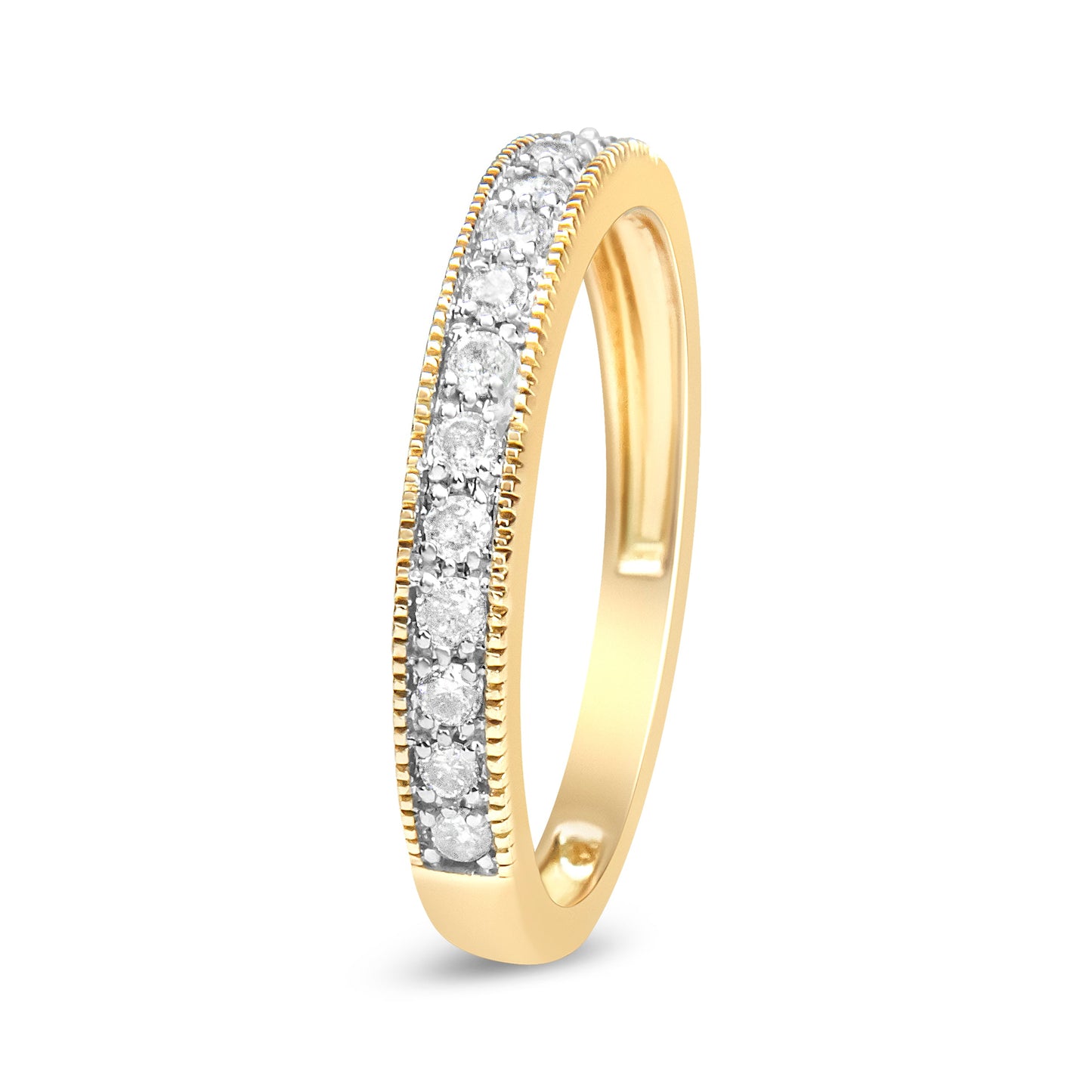 Igi Certified 1/4 Cttw Diamond 10K Yellow Gold Prong Set Beaded Milgrain Band Style Ring (J-K Color, I2-I3 Clarity) - Size 7