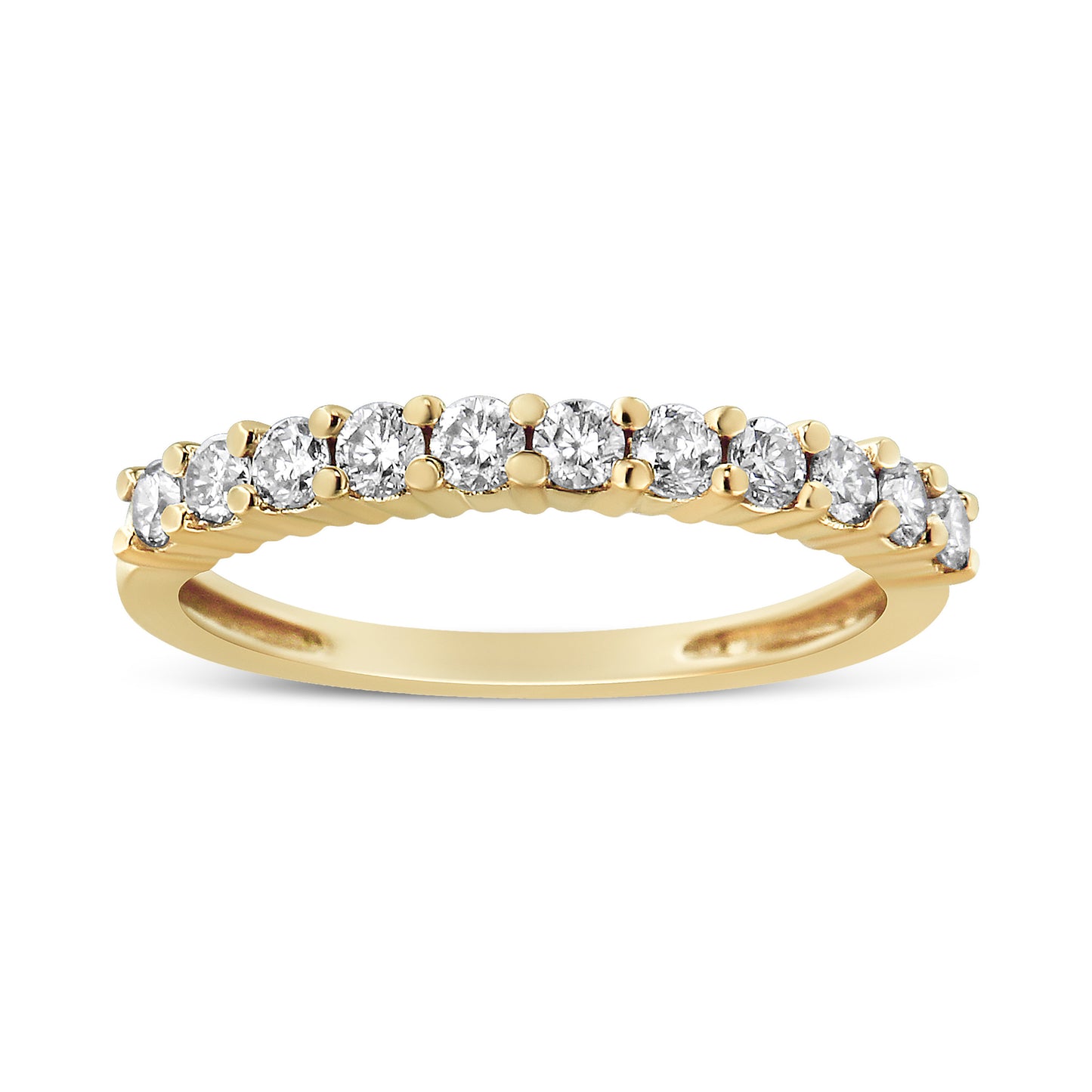 14K Yellow Gold Plated .925 Sterling Silver 1/2 Cttw Shared Prong Set Brilliant Round-Cut Diamond 11 Stone Band Ring (I-J Color, I1-I2 Clarity) - Size 7