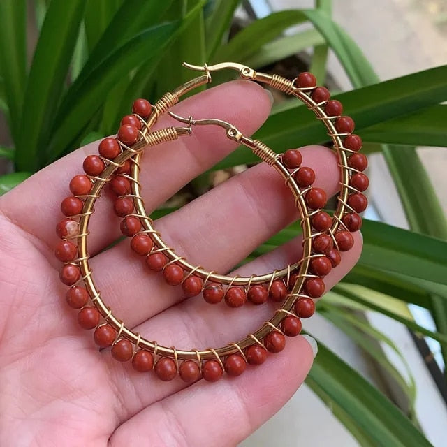 Gemstone Beaded Hoops