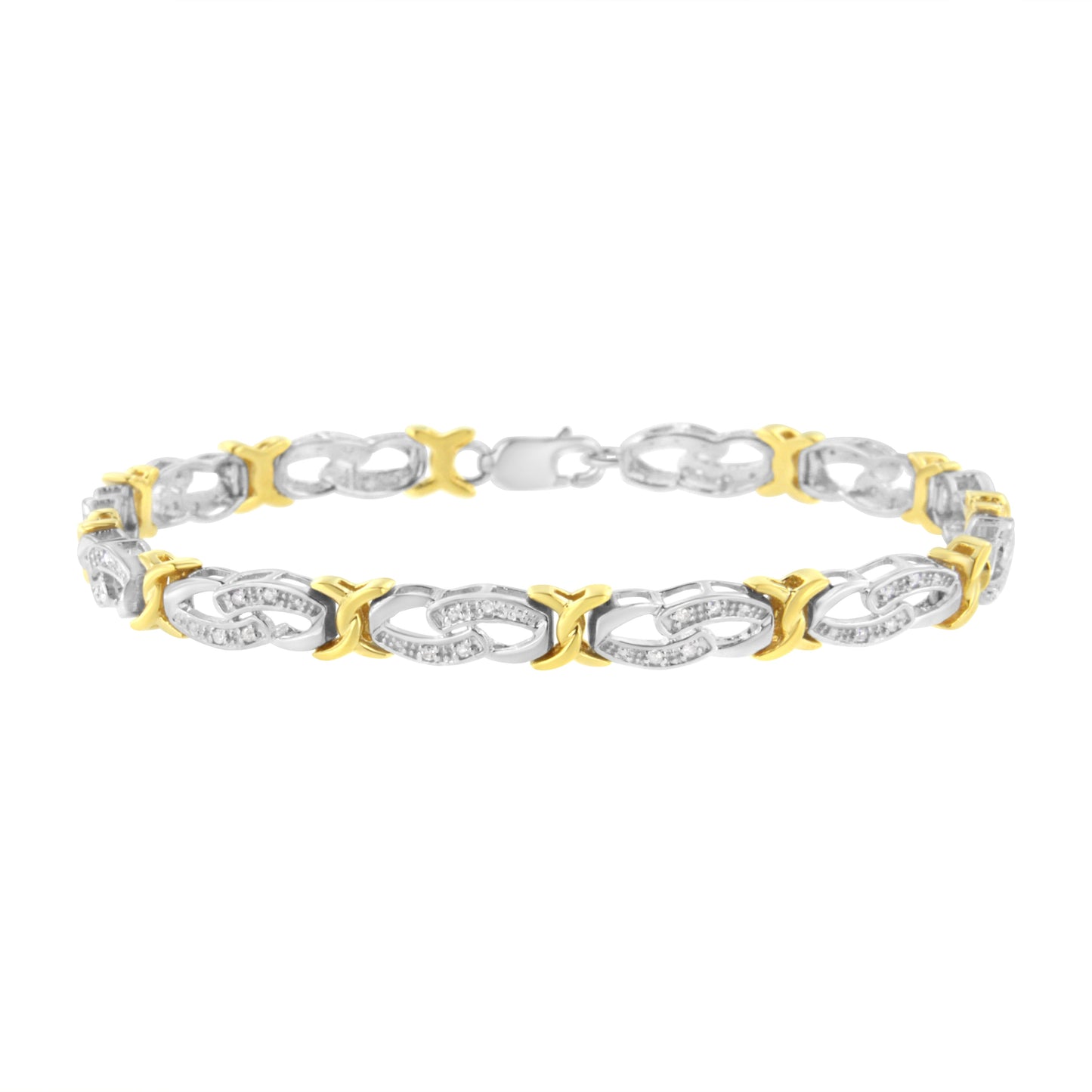 10K Yellow Gold Plated Sterling Silver 1/4 Cttw Diamond Infinity And X Link Bracelet (I-J Clarity, I2-I3 Color) - Size 7.25"