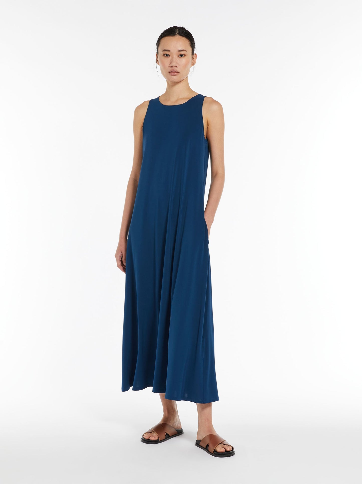 Max Mara Supremo Stretch Jersey A-line Dress in China Blue