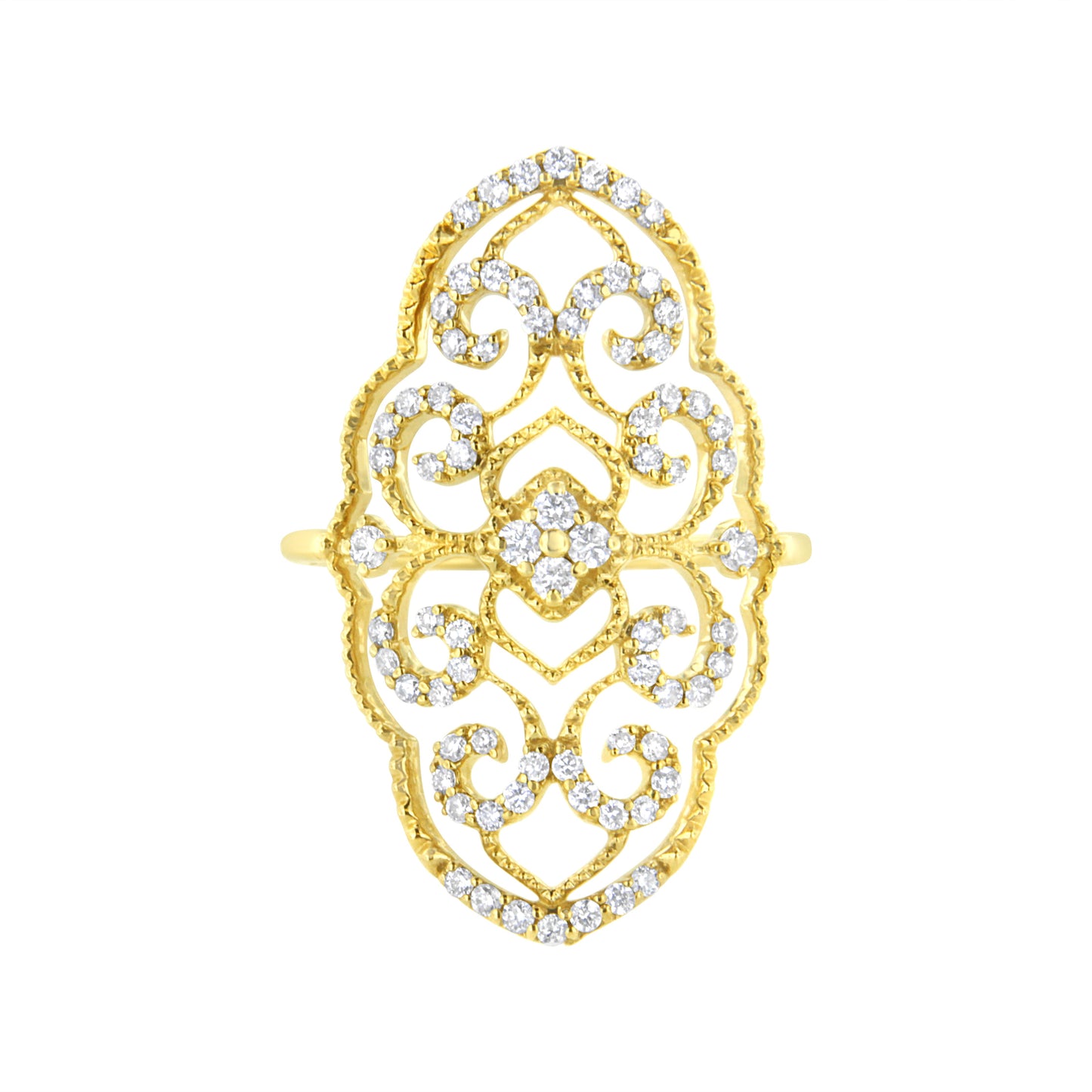 10K Yellow Gold 1/2 Cttw Round-Cut Diamond Art Deco Cocktail Ring (H-I Color, I1-I2 Clarity) - Size 7