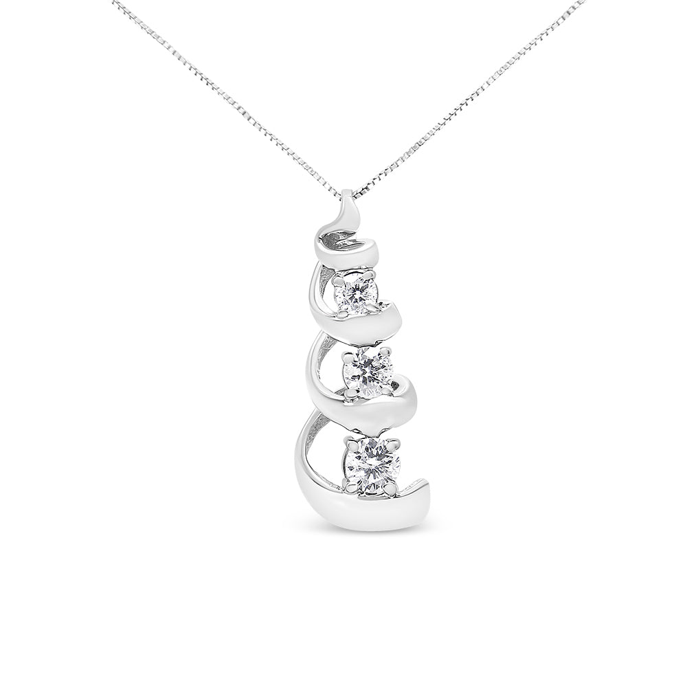 .925 Sterling Silver 1/4 Cttw Diamond Swirl Shape Pendant Necklace (I-J, I2-I3)