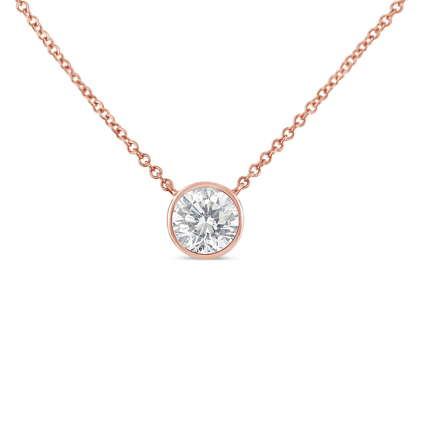 2 Micron 14K Rose Gold Plated Sterling Silver Bezel-Set Diamond Solitaire Pendant Necklace (1/3 Cttw, H-I Color, I1-I2 Clarity)