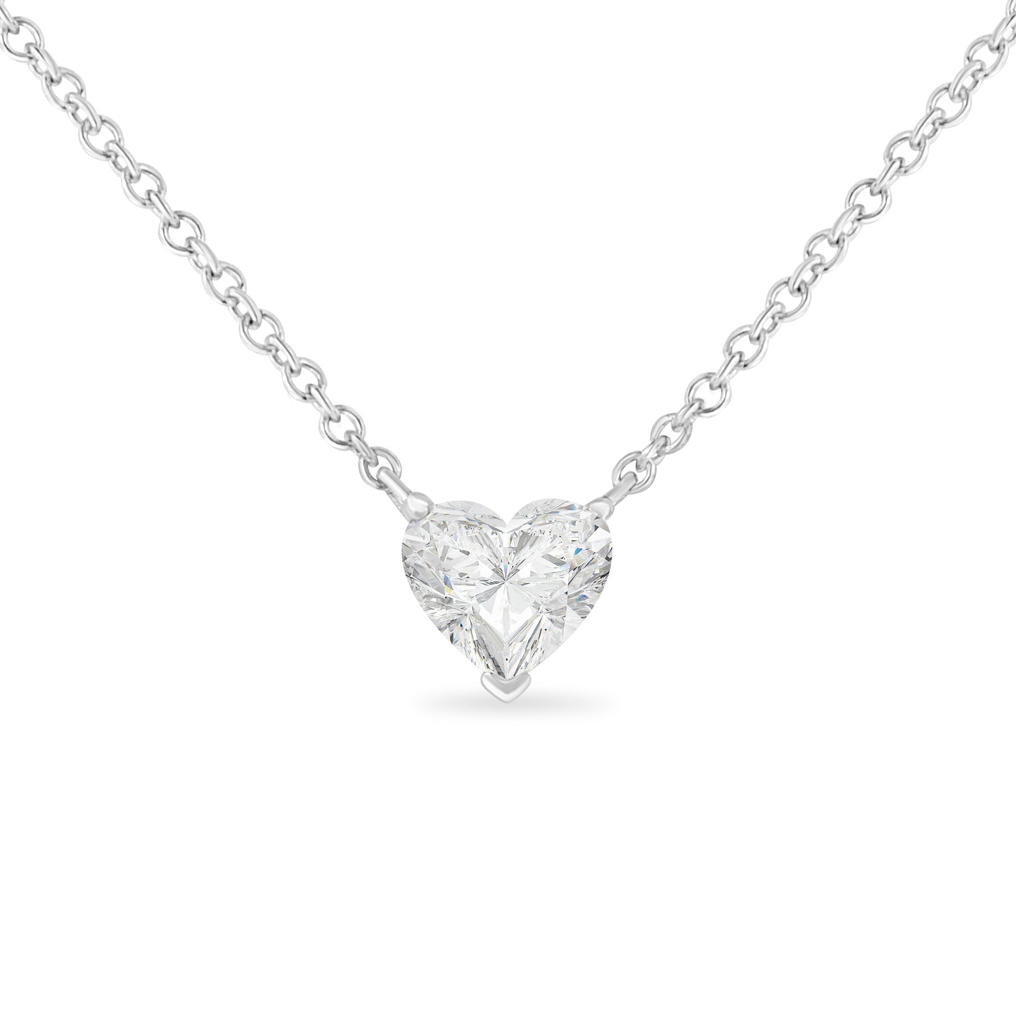 Igi Certified 14K White Gold 1/2 Cttw Lab Grown Heart Shape Diamond Solitaire 18" Pendant Necklace (E-F Color, Si1-Si2 Clarity)