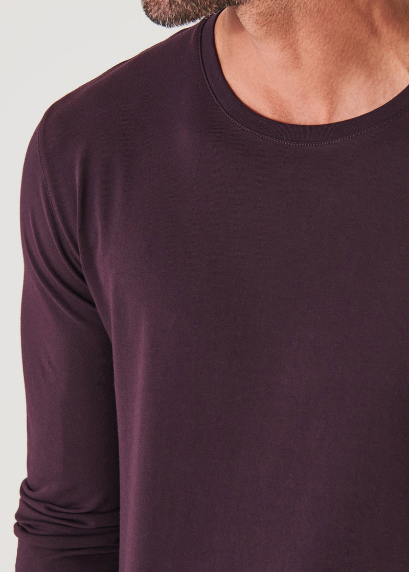 Patrick Assaraf Pima Cotton Stretch Long Sleeve T-Shirt- Bordeaux