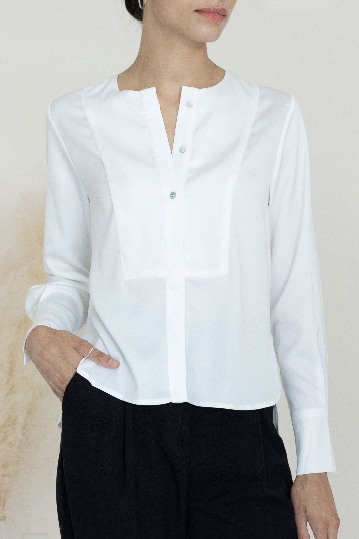 Collarless Front Button Blouse