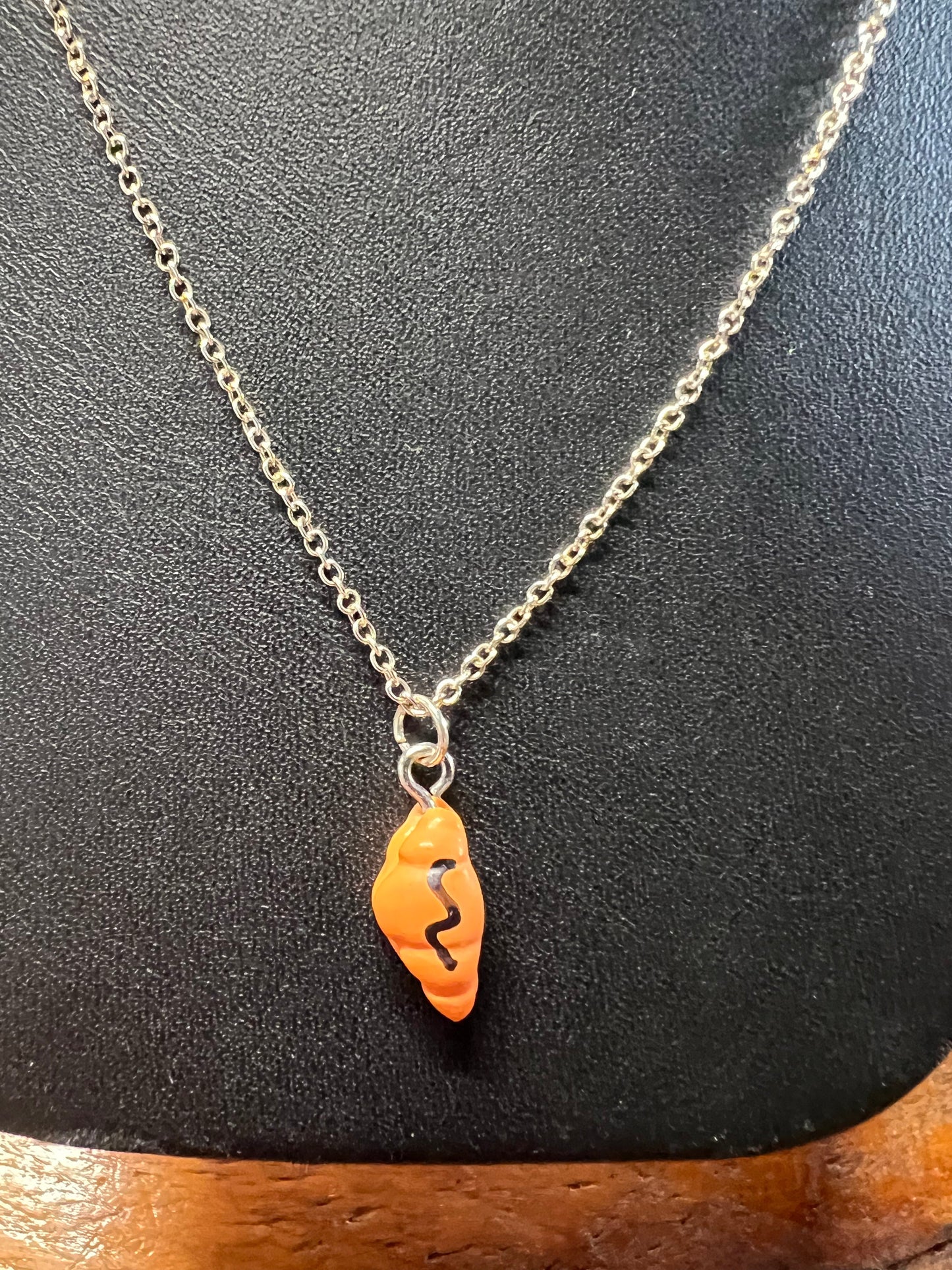 Croissant with Chocolate Drizzle .925 Sterling Silver Necklace