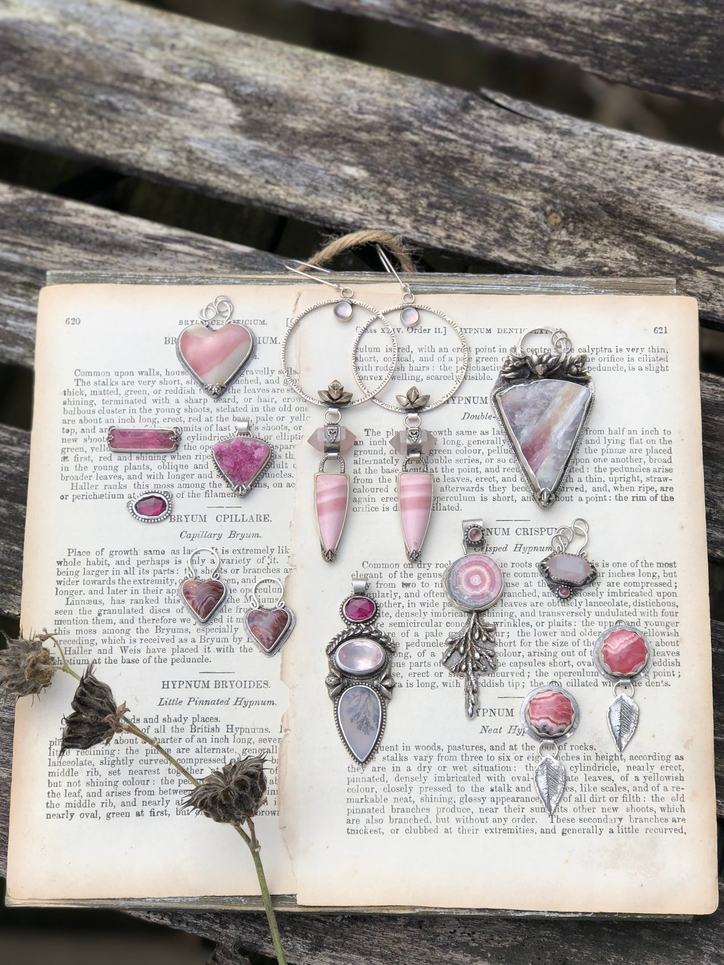 Pink Tourmaline Double Bar Necklace With Succulent
