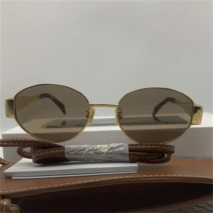 Gold Metal Frame Oval Small Sunglasses