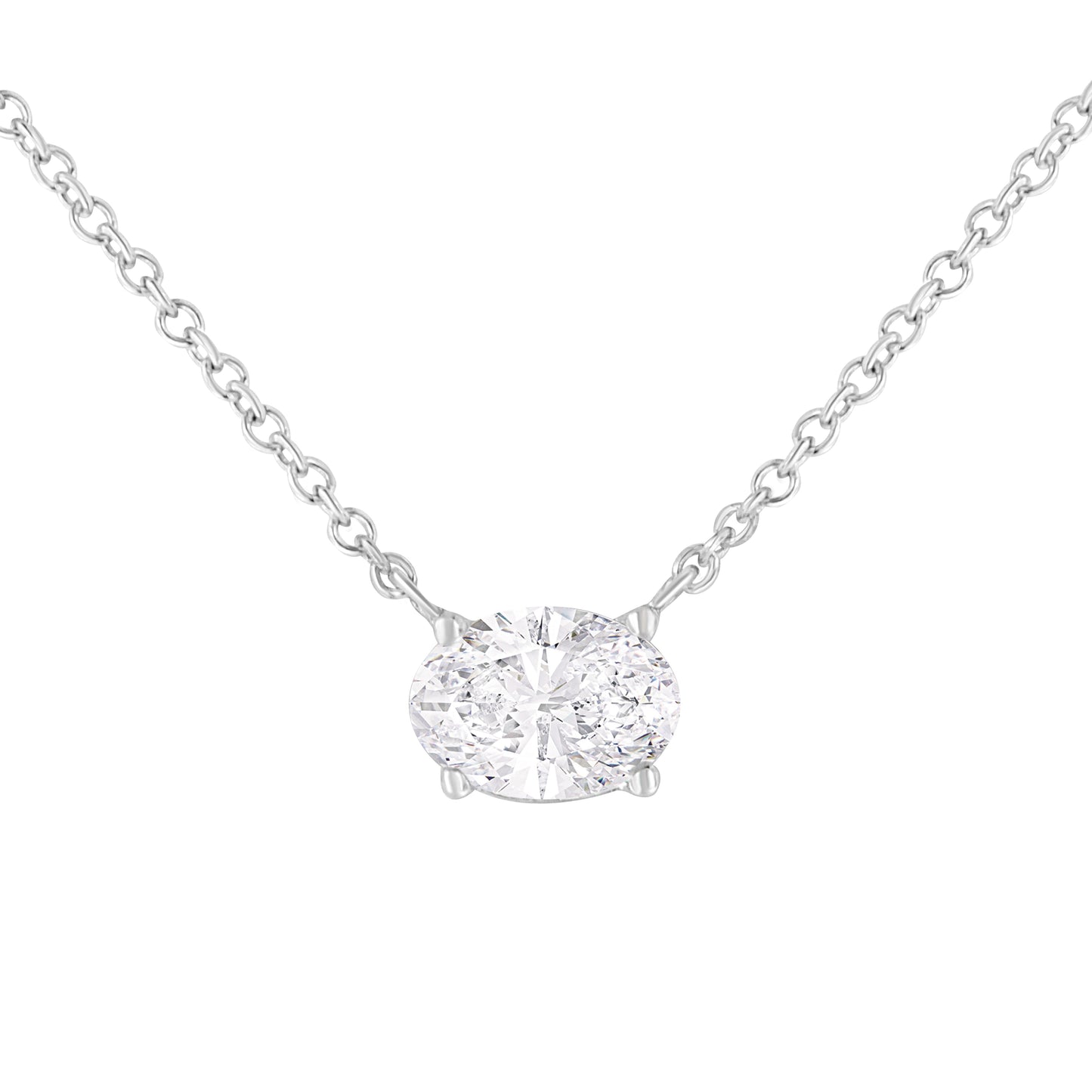 Igi Certified 10K White Gold 1/2 Cttw Lab Grown Oval Shape Solitaire Diamond East West 18" Pendant Necklace (E-F Color, Vs1-Vs2 Clarity)