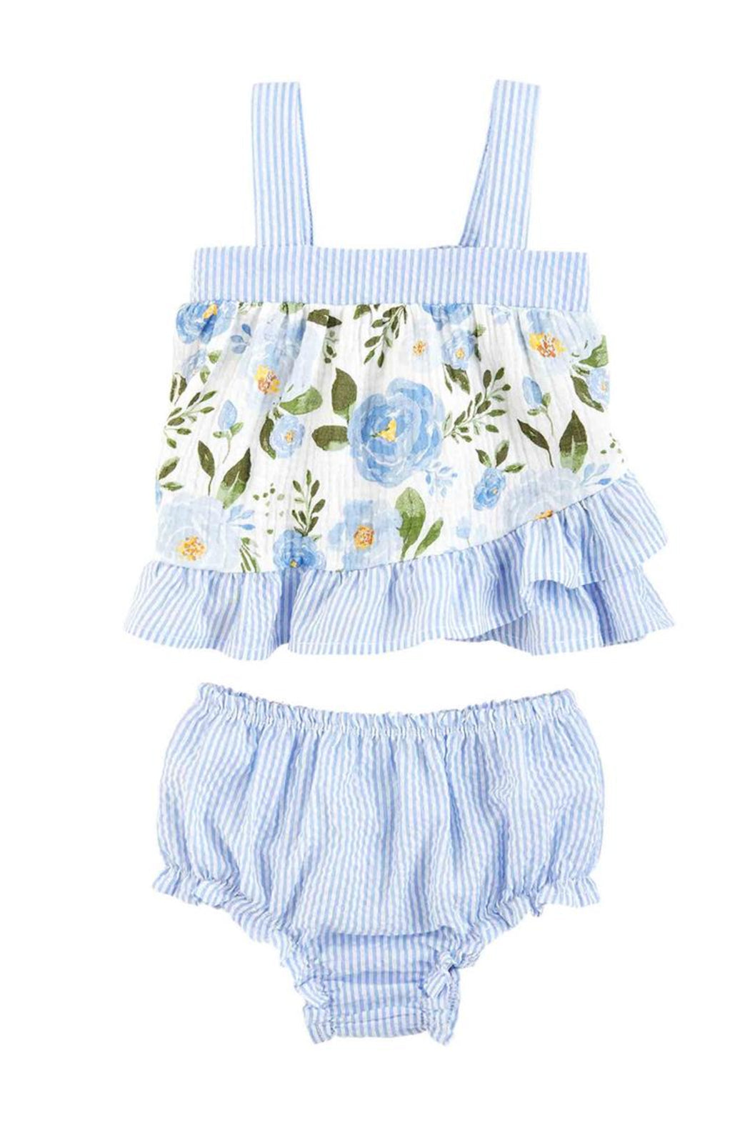 Blue Rose Pinafore & Bloomer Set
