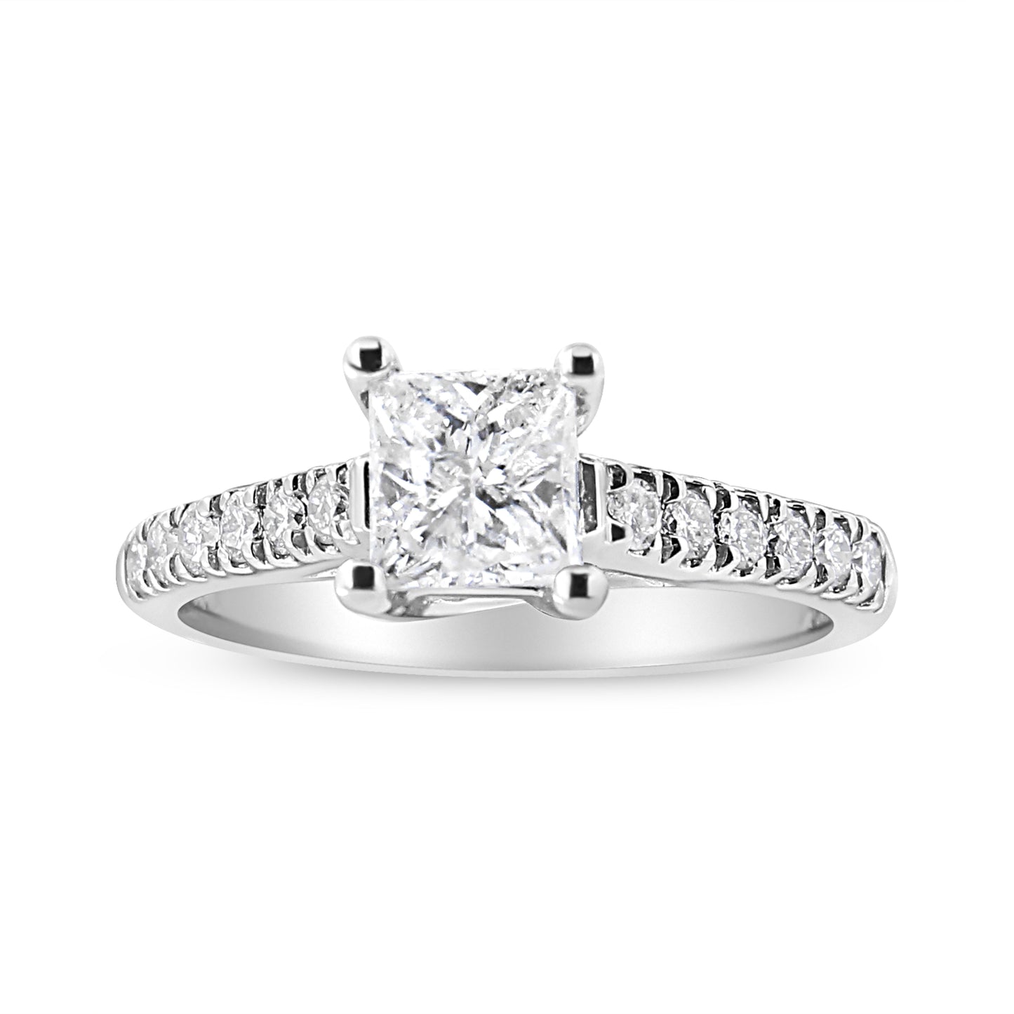 14K White Gold 1 1/5 Cttw 4-Prong Set Princess Diamond Classic Engagement Ring (I1-I2 Color, H-I Clarity) Ring Size 6