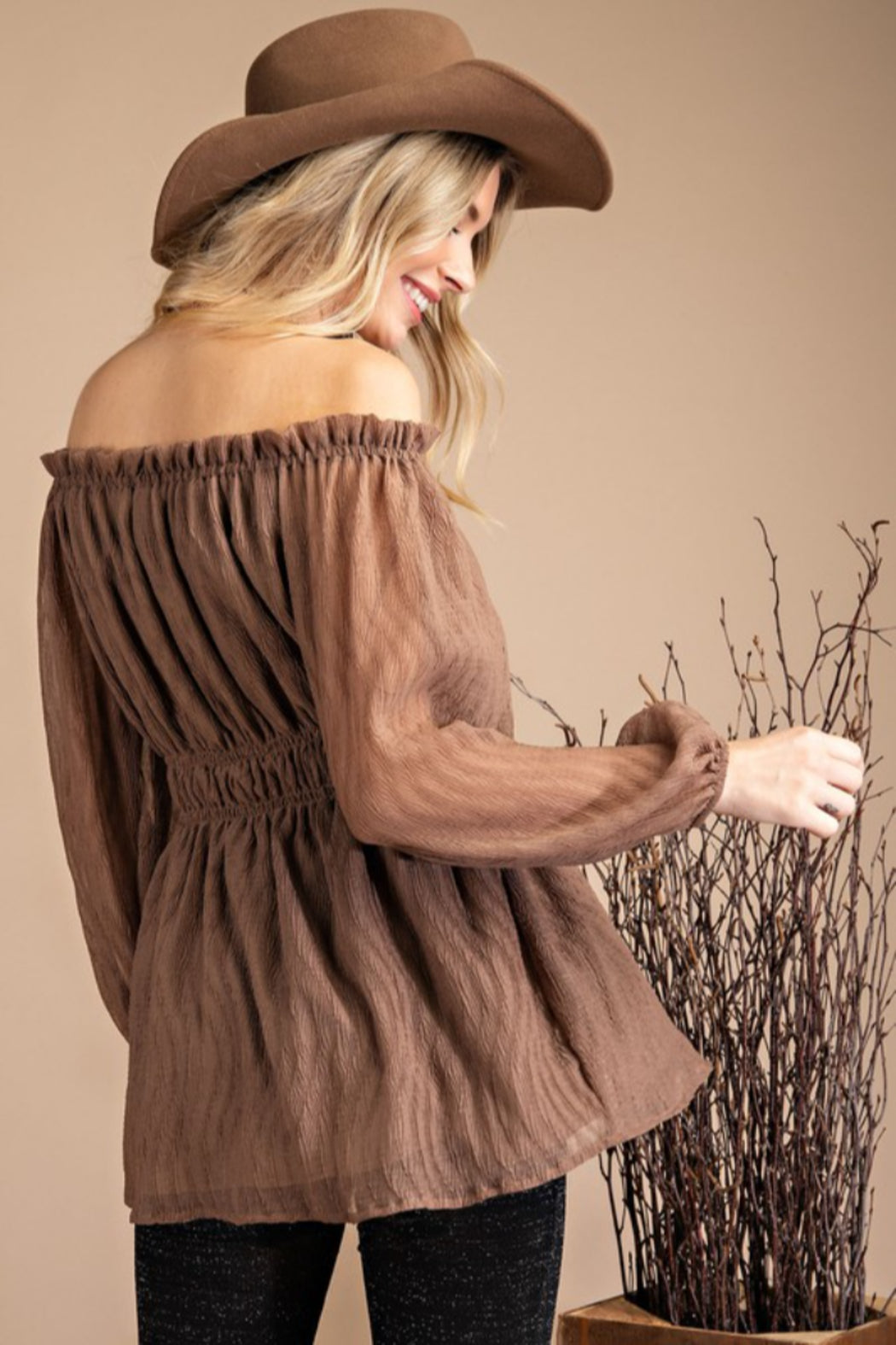 Cinched Waist Off Shoulder Top
