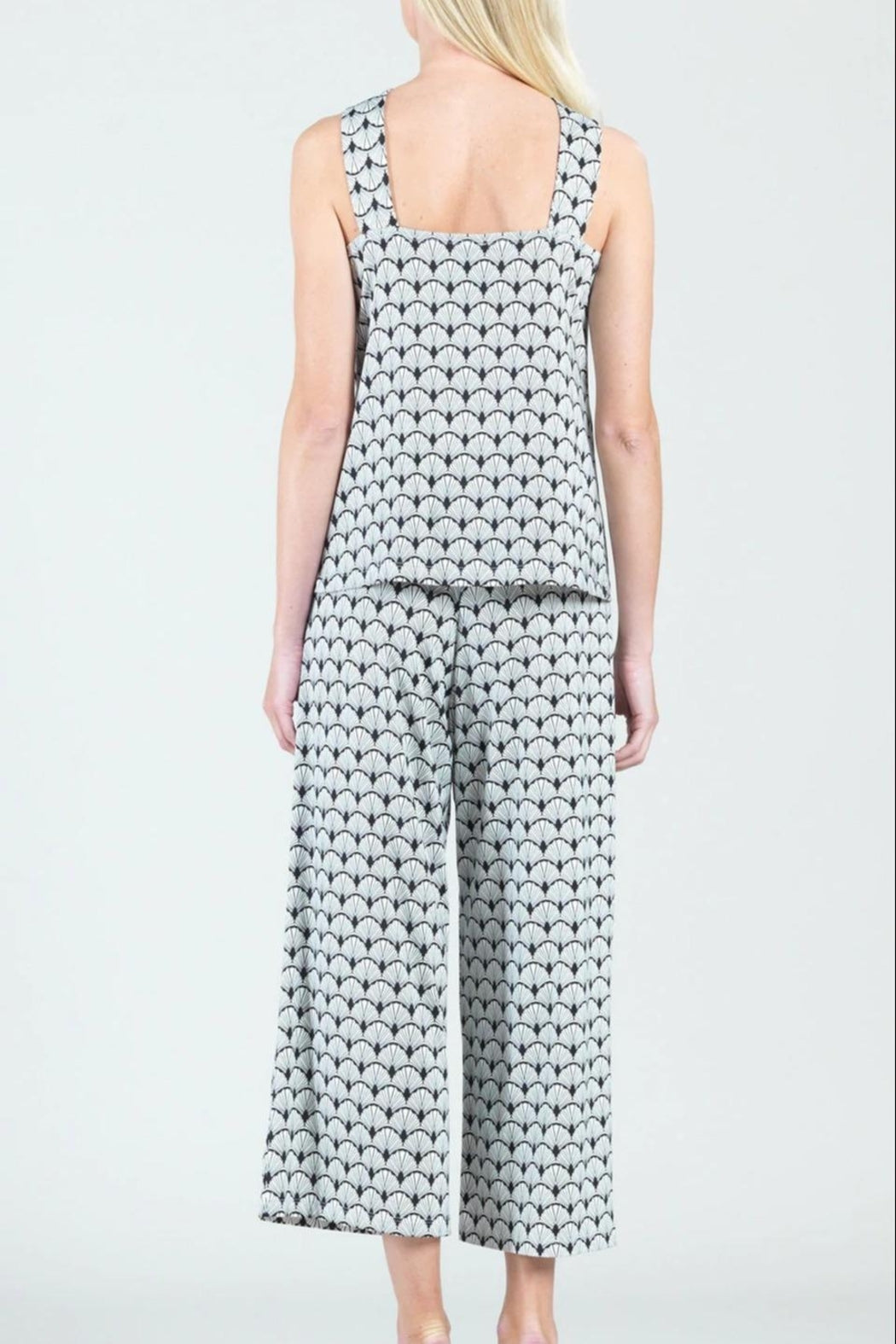 Fan-Print Grecian-Neckline Top