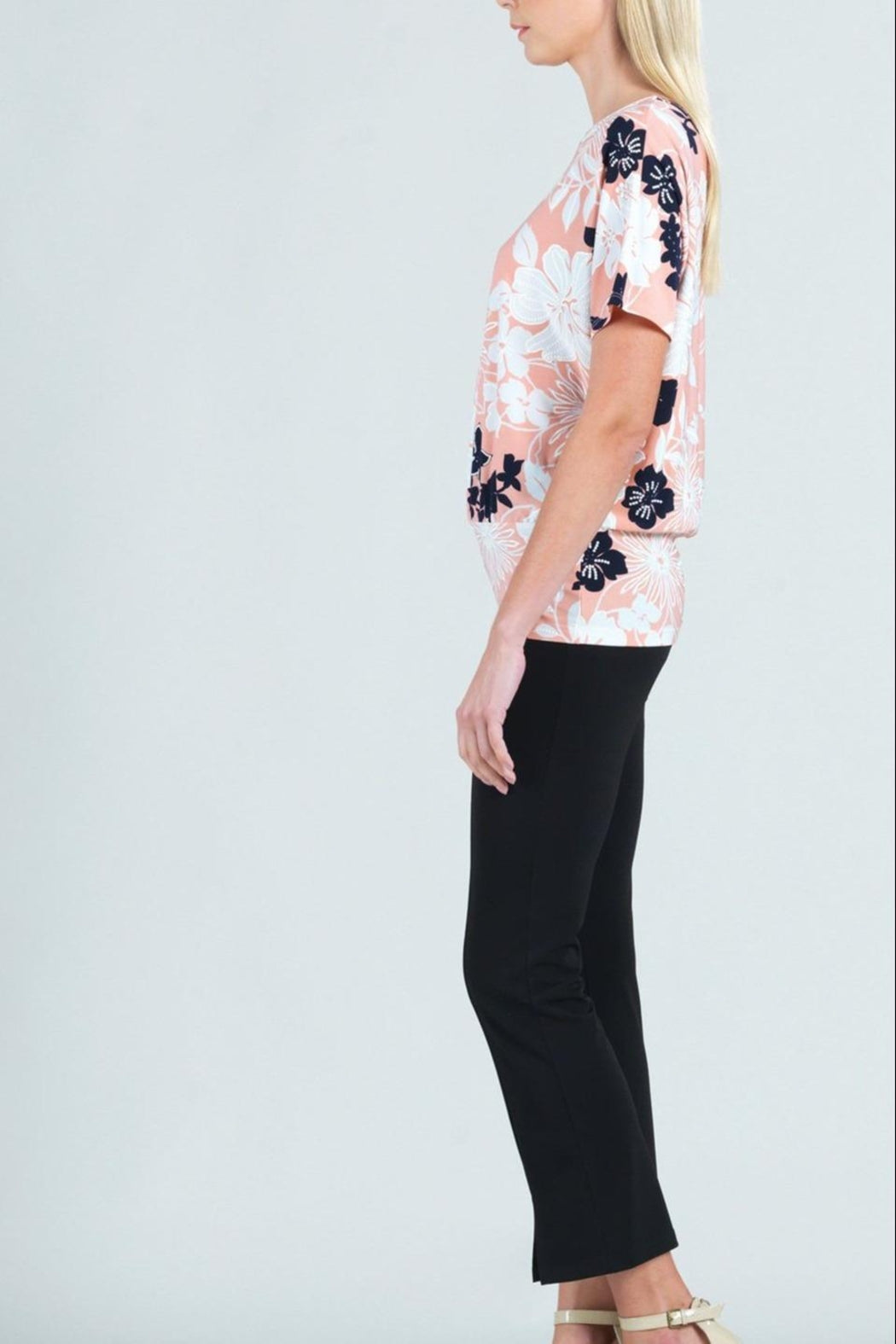 Floral-Scoop V-Neck Top