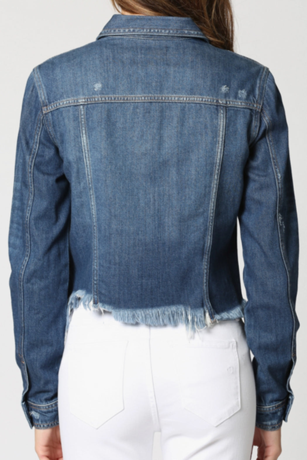 Dark Wash Cropped Fitted Jean Jacket